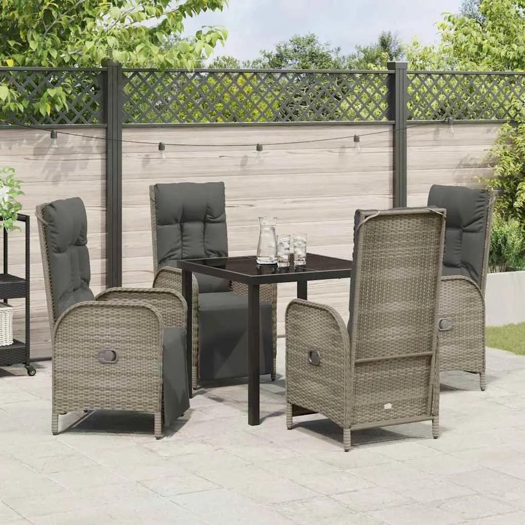 Garden Dining Set Outdoor Furniture 5 Pieces Poly Rattan Grey with Cushions