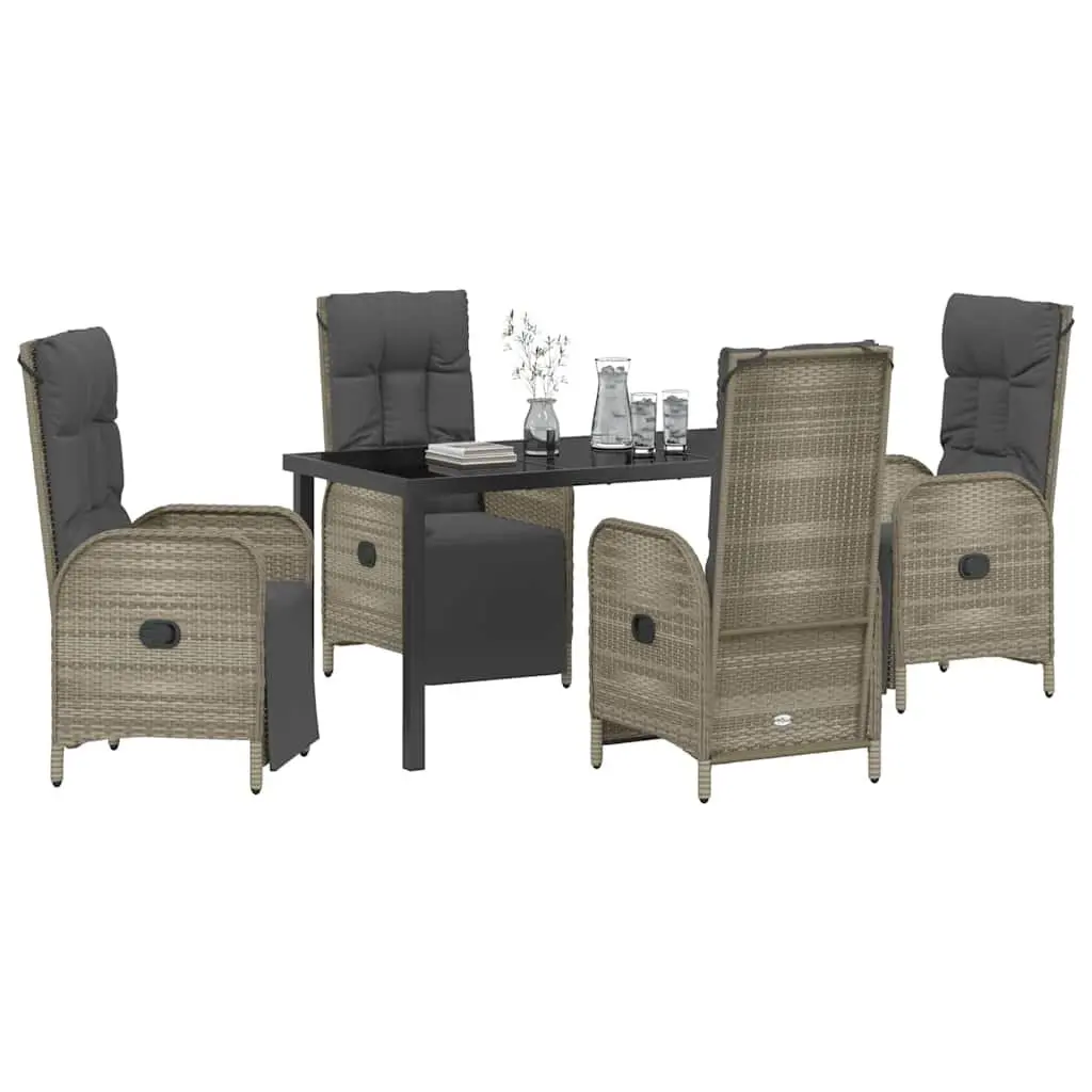 Garden Dining Set 5 Pcs Outdoor Furniture Poly Rattan Grey Patio Chairs Table