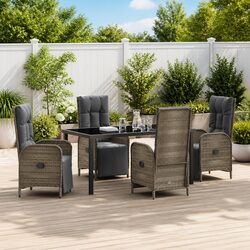 5 Piece Outdoor Dining Set Specifications: Grey Poly Rattan