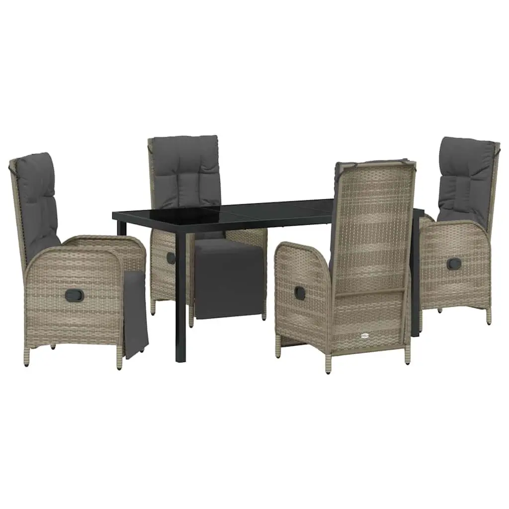 5 Piece Garden Dining Set Grey Poly Rattan with Cushions Outdoor Furniture
