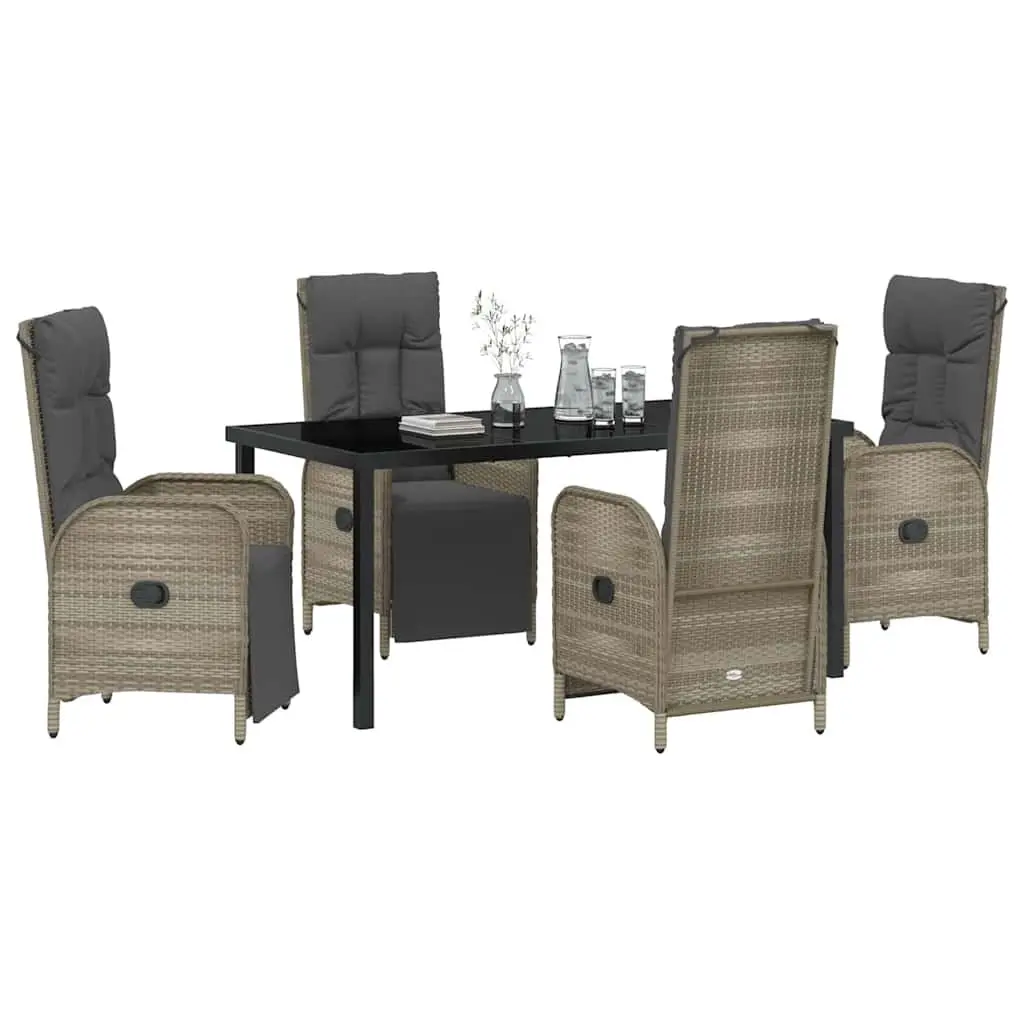 5 Piece Garden Dining Set Grey Poly Rattan with Cushions Outdoor Furniture