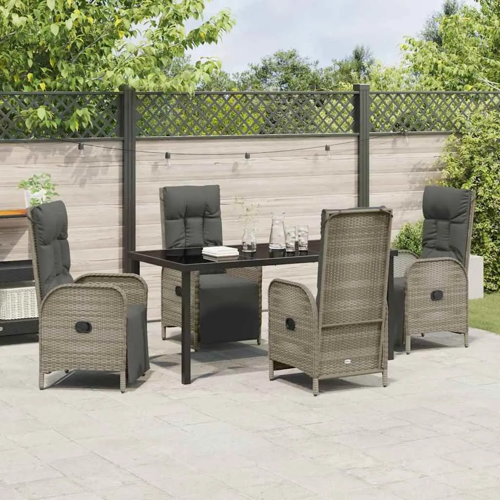 5 Piece Garden Dining Set Grey Poly Rattan with Cushions Outdoor Furniture