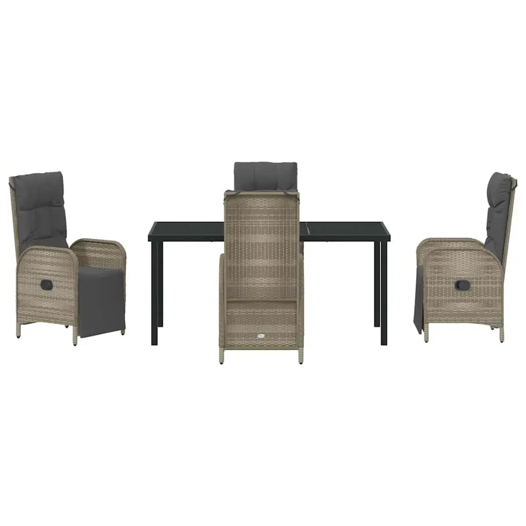 5 Piece Garden Dining Set Grey Poly Rattan with Cushions Outdoor Furniture