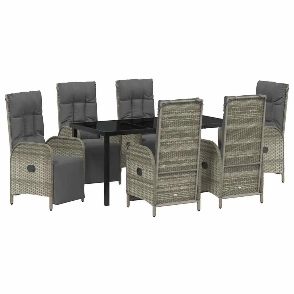 Garden Dining Set 7 Pieces Outdoor Furniture for Patio and Garden Grey Poly Rattan with Cushions