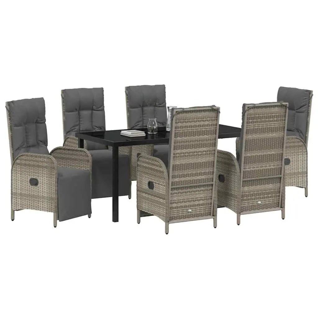Garden Dining Set 7 Pieces Outdoor Furniture for Patio and Garden Grey Poly Rattan with Cushions