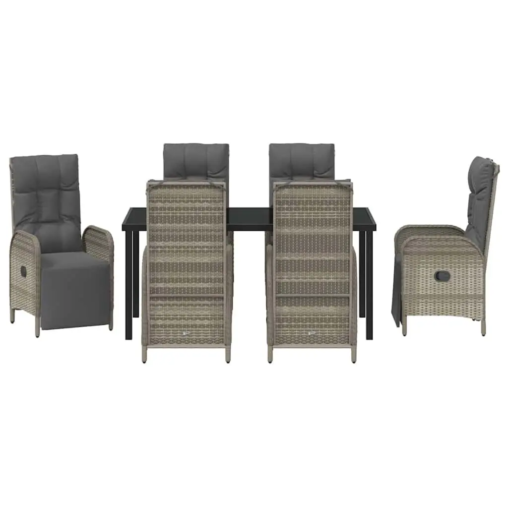 Garden Dining Set 7 Pieces Outdoor Furniture for Patio and Garden Grey Poly Rattan with Cushions
