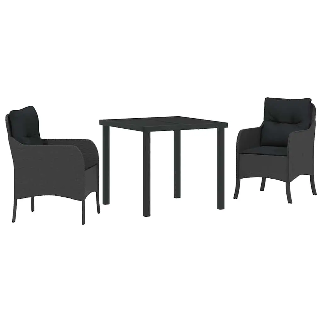 Outdoor Dining Set Garden 3 Piece Black Poly Rattan Furniture with Cushions