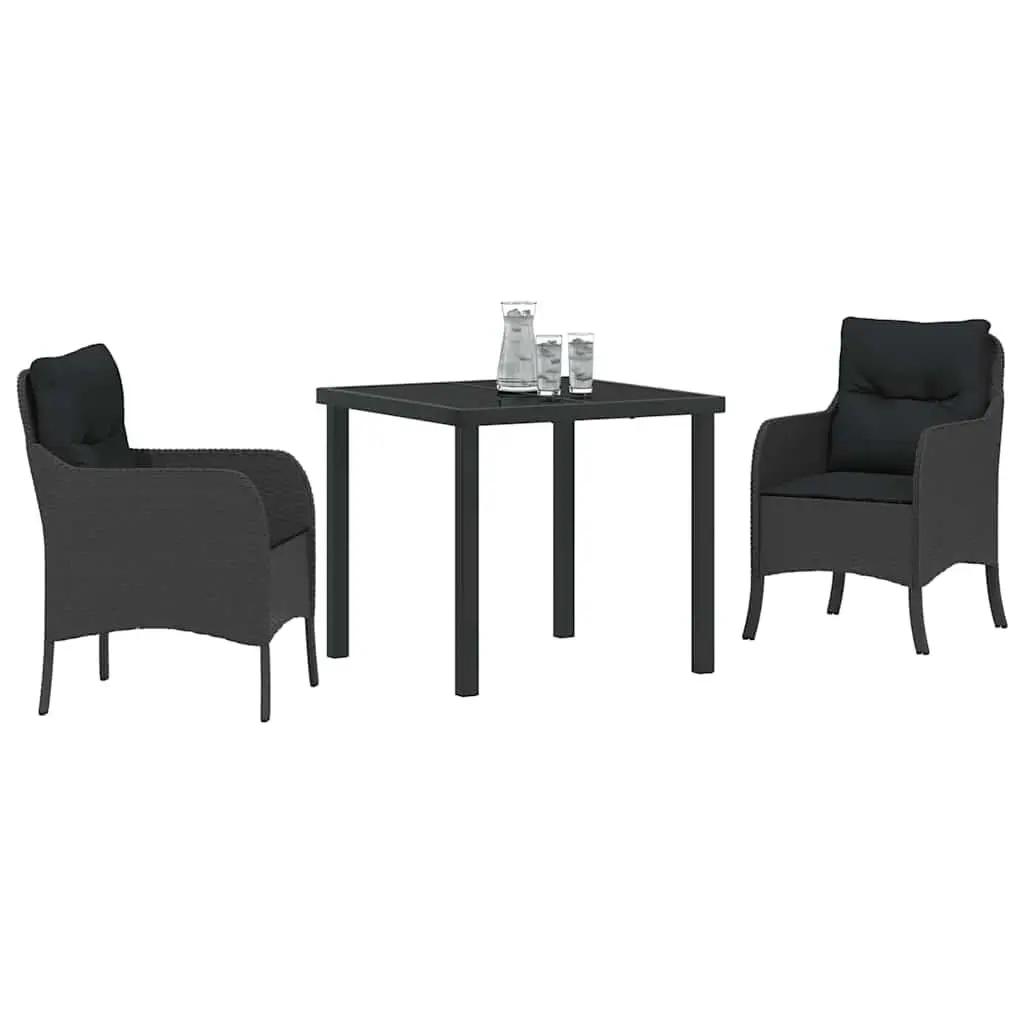 Outdoor Dining Set Garden 3 Piece Black Poly Rattan Furniture with Cushions