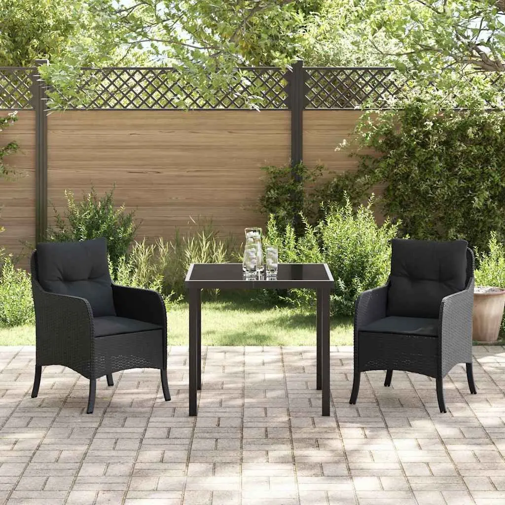 Outdoor Dining Set Garden 3 Piece Black Poly Rattan Furniture with Cushions
