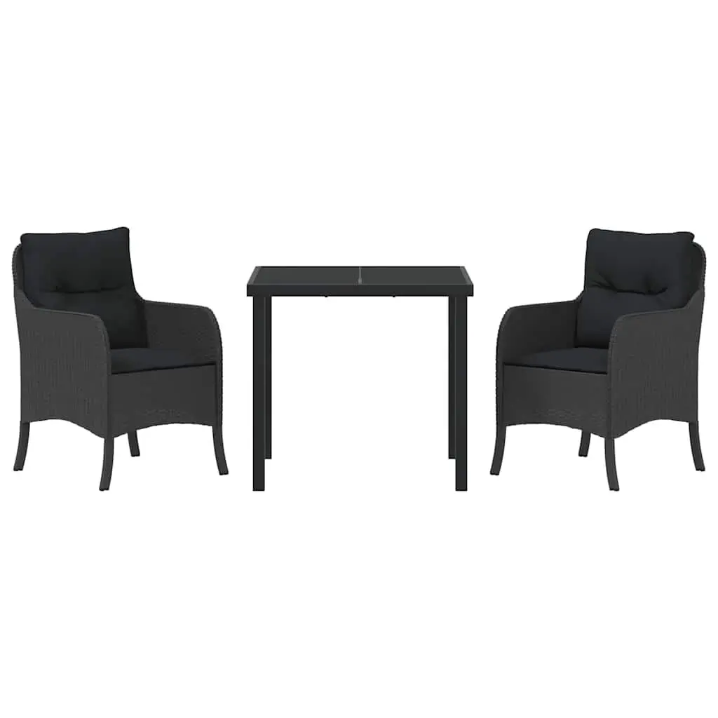 Outdoor Dining Set Garden 3 Piece Black Poly Rattan Furniture with Cushions