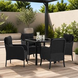 Garden Dining Set 5 Piece Outdoor Furniture Black Poly Rattan with Cushions