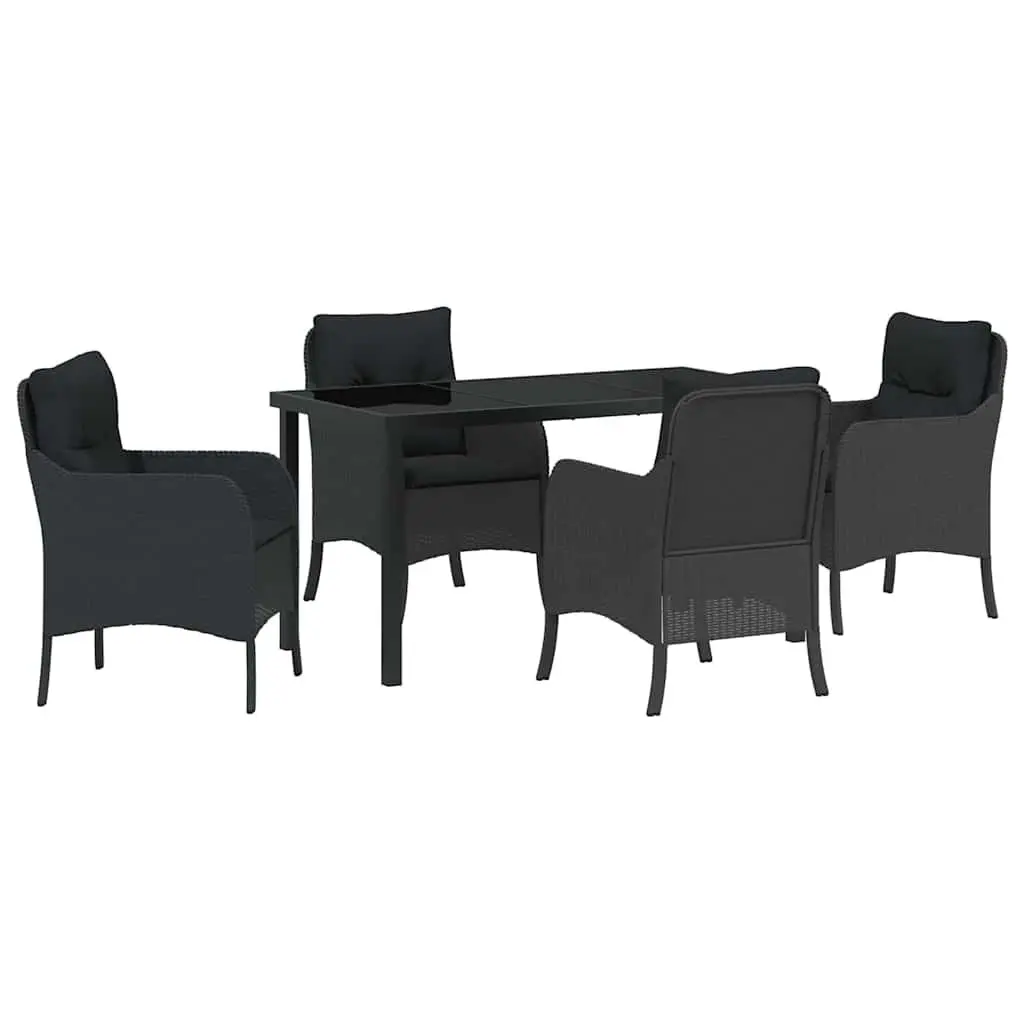 Outdoor Dining Set 5 Piece Garden Furniture Black Poly Rattan with Cushions