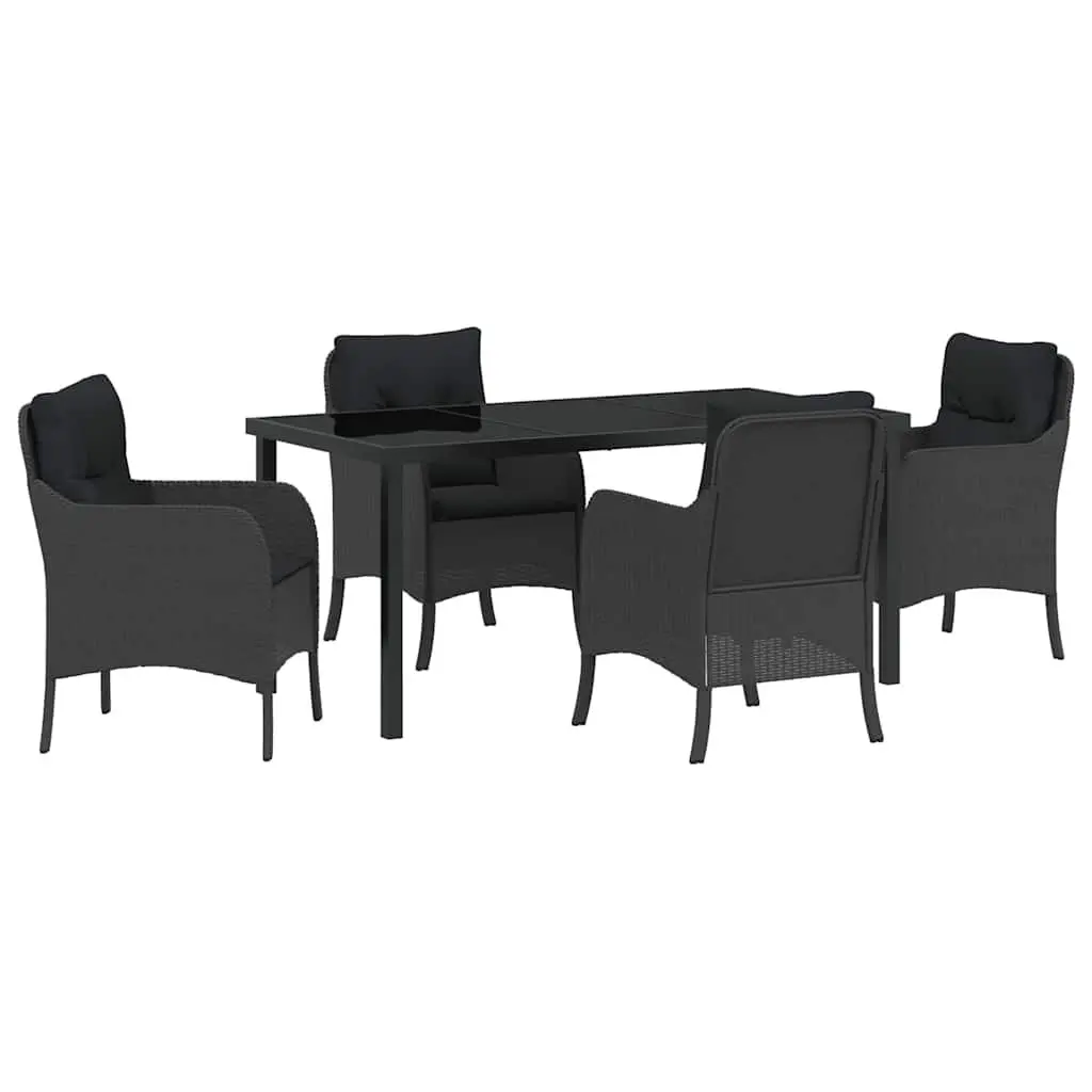 Outdoor Dining Set 5 Piece Garden Furniture Black Poly Rattan with Cushions for Patio