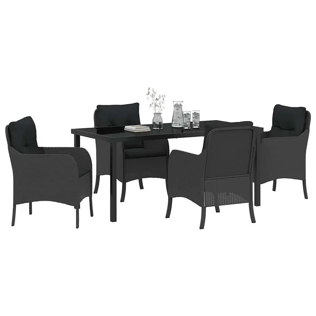 Outdoor Dining Set 5 Piece Garden Furniture Black Poly Rattan with Cushions for Patio