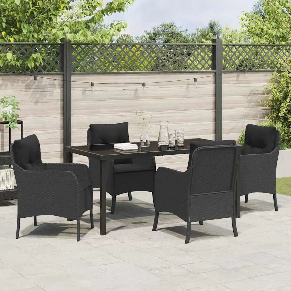 Outdoor Dining Set 5 Piece Garden Furniture Black Poly Rattan with Cushions for Patio