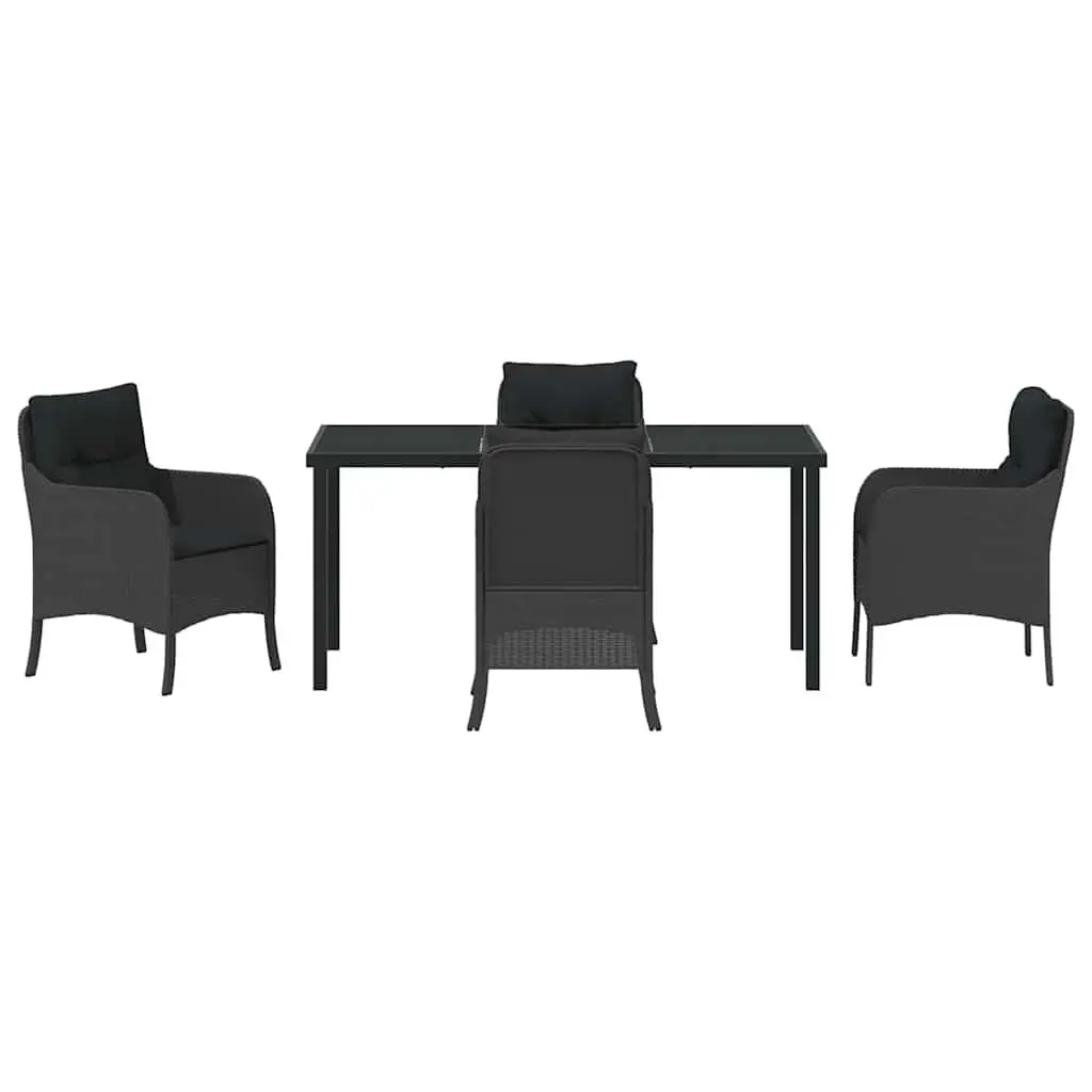 Outdoor Dining Set 5 Piece Garden Furniture Black Poly Rattan with Cushions for Patio
