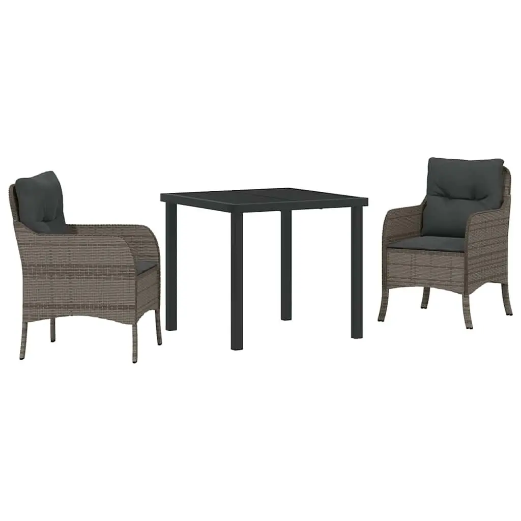 Garden Dining Set 3 Piece Grey Outdoor Furniture Poly Rattan Dining Table Chairs