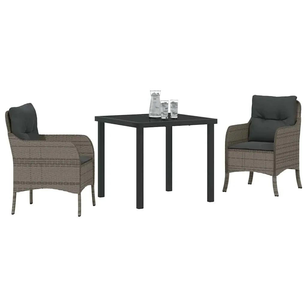Garden Dining Set 3 Piece Grey Outdoor Furniture Poly Rattan Dining Table Chairs