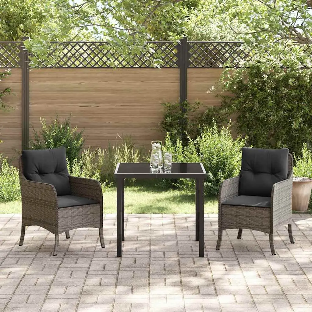 Garden Dining Set 3 Piece Grey Outdoor Furniture Poly Rattan Dining Table Chairs