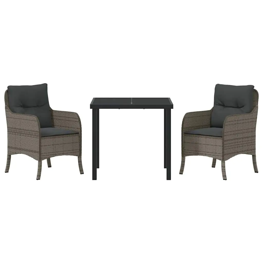 Garden Dining Set 3 Piece Grey Outdoor Furniture Poly Rattan Dining Table Chairs