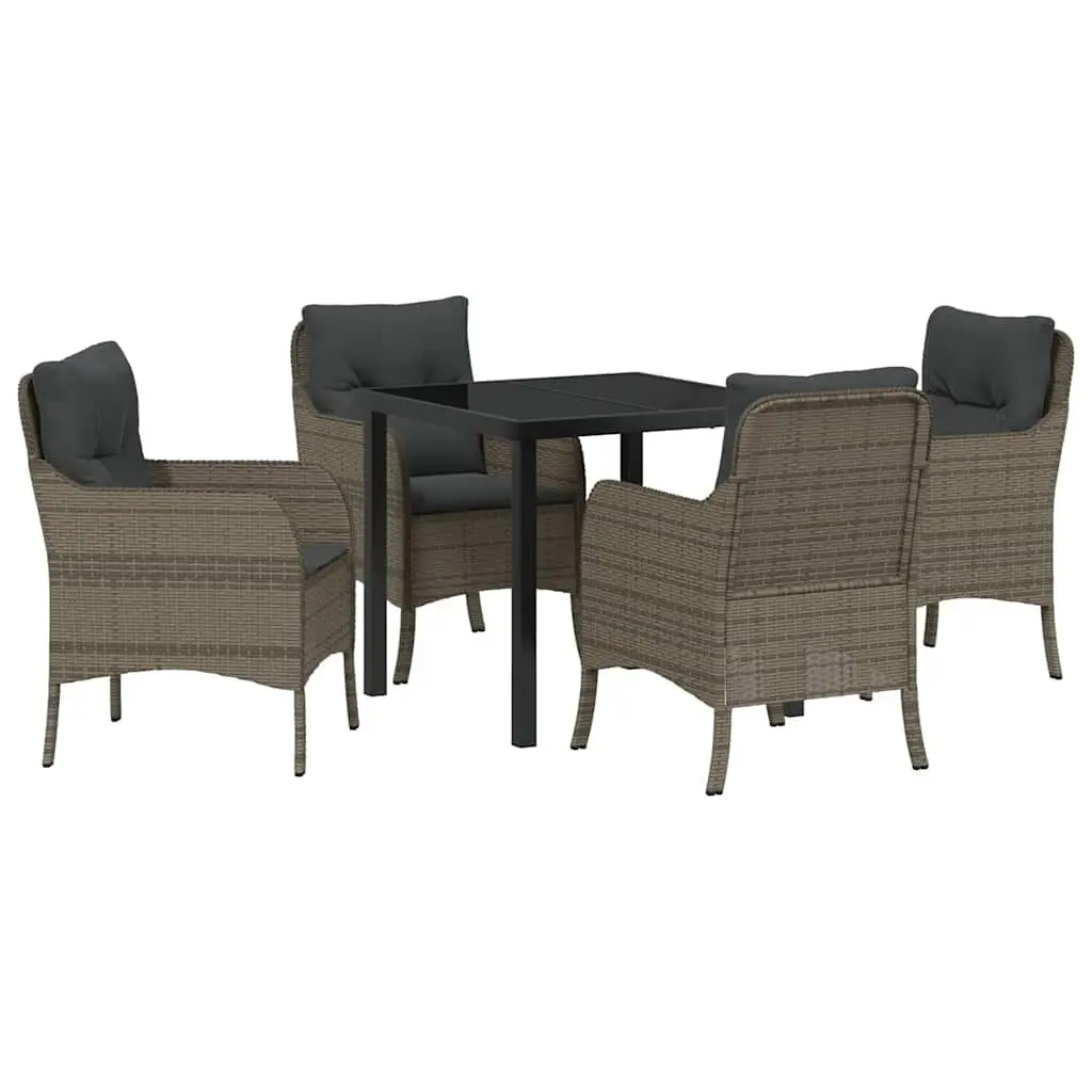 Garden Dining Set 5-Piece Outdoor Poly Rattan Furniture Grey with Cushions