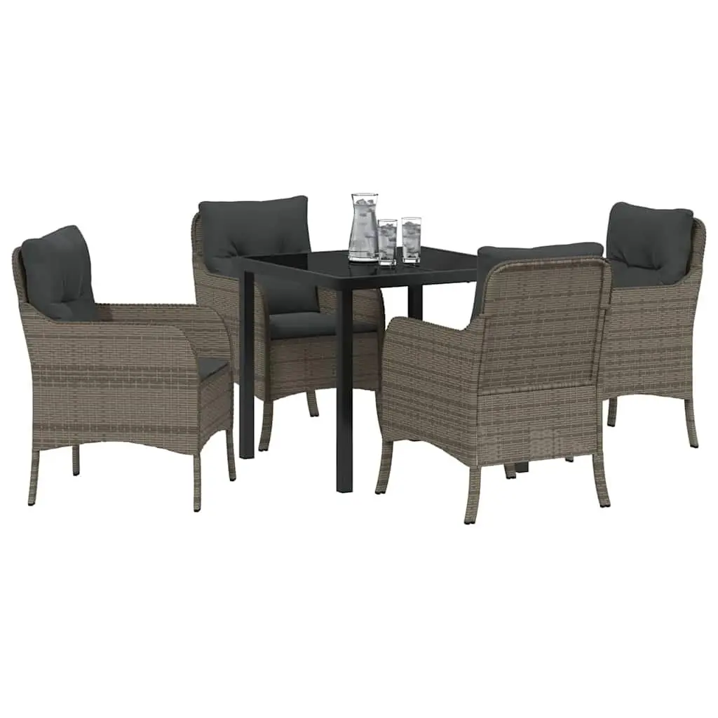 Garden Dining Set 5-Piece Outdoor Poly Rattan Furniture Grey with Cushions