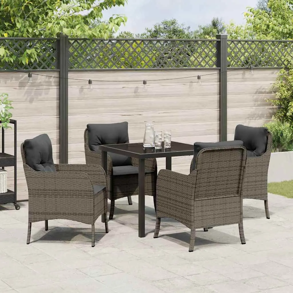 Garden Dining Set 5-Piece Outdoor Poly Rattan Furniture Grey with Cushions