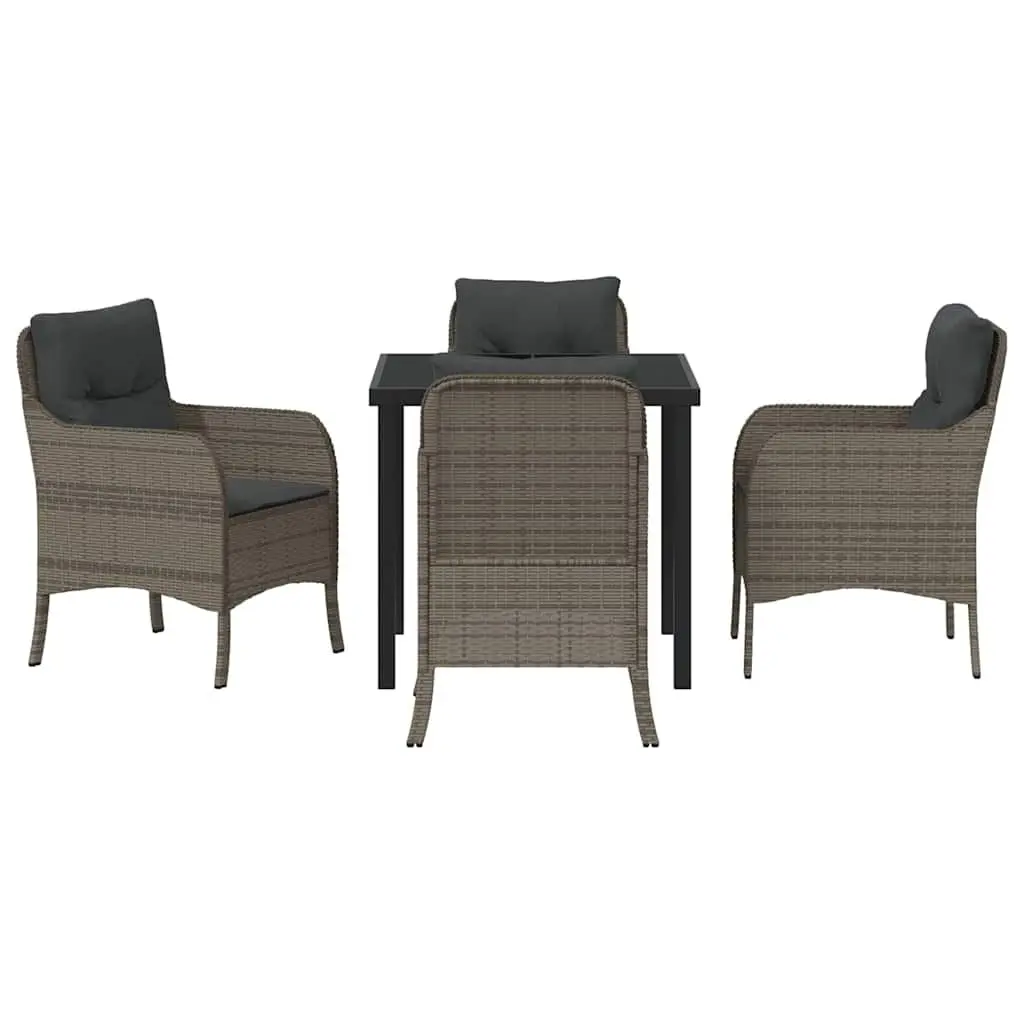 Garden Dining Set 5-Piece Outdoor Poly Rattan Furniture Grey with Cushions