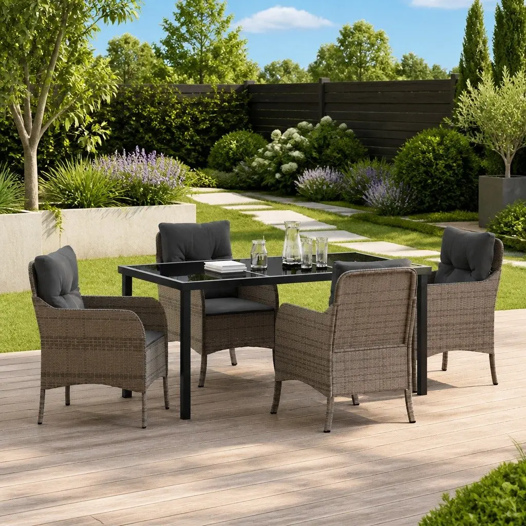 Garden Dining Set Outdoor Furniture 5 Piece Grey Poly Rattan with Cushions