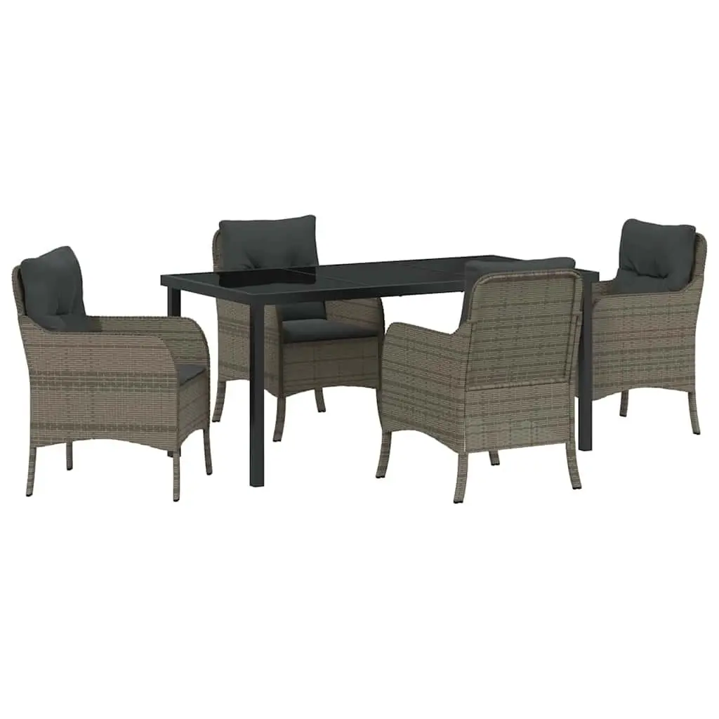 Garden Dining Set Outdoor Furniture 5 Piece Grey Poly Rattan with Cushions
