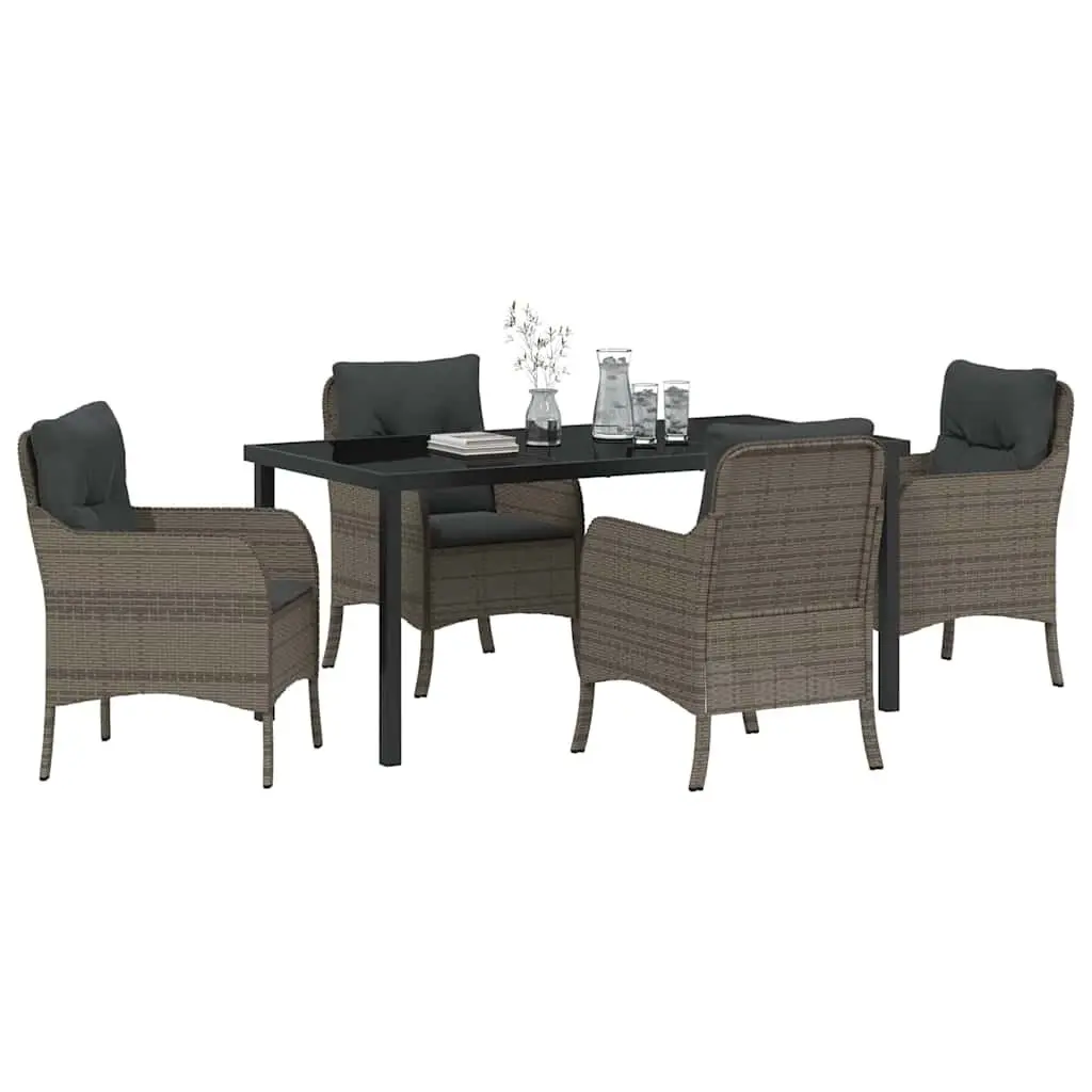 Garden Dining Set Outdoor Furniture 5 Piece Grey Poly Rattan with Cushions