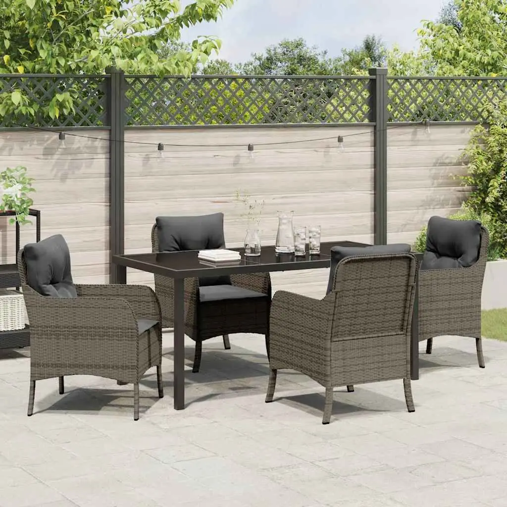 Garden Dining Set Outdoor Furniture 5 Piece Grey Poly Rattan with Cushions