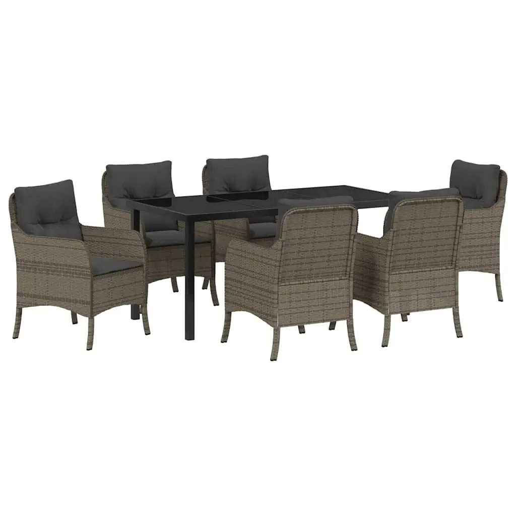 Outdoor Dining Set 7 Pieces Garden Furniture Grey Poly Rattan with Cushions