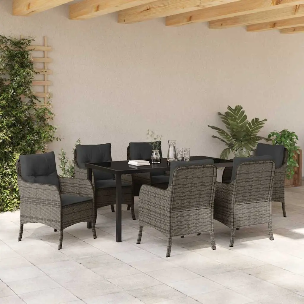 Outdoor Dining Set 7 Pieces Garden Furniture Grey Poly Rattan with Cushions