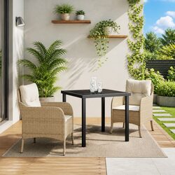 3 Piece Garden Dining Set: Beige Poly Rattan Furniture