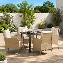 Garden Dining Set 5 Piece Outdoor Furniture Beige Poly Rattan with Cushions
