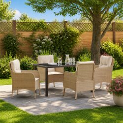 5-Piece Outdoor Furniture Set with Cushions: Beige