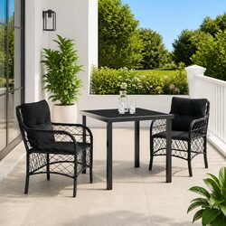 Black Poly Rattan Garden Dining Set - 3 Pieces with Cushions