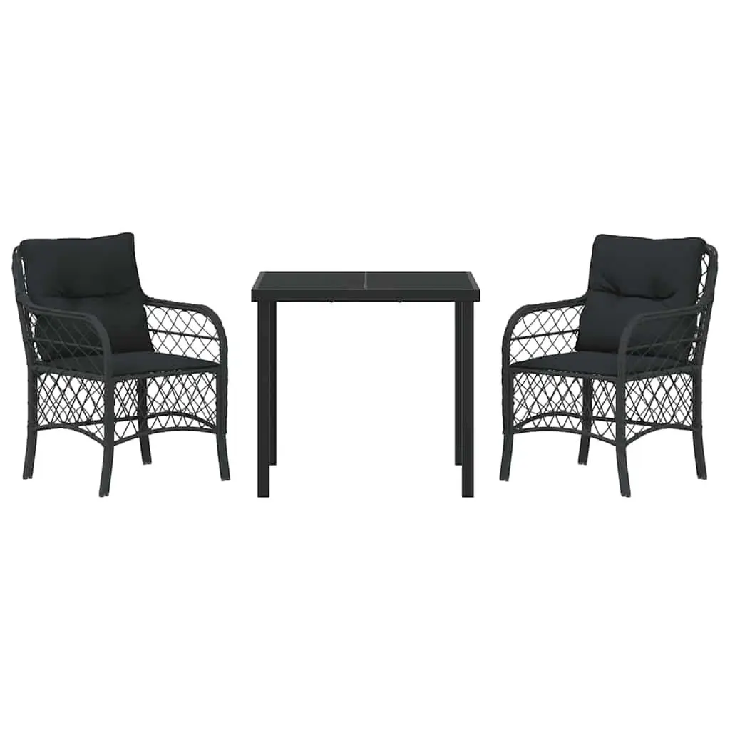 Garden Dining Set 3 Pieces Outdoor Use Black Poly Rattan with Cushions