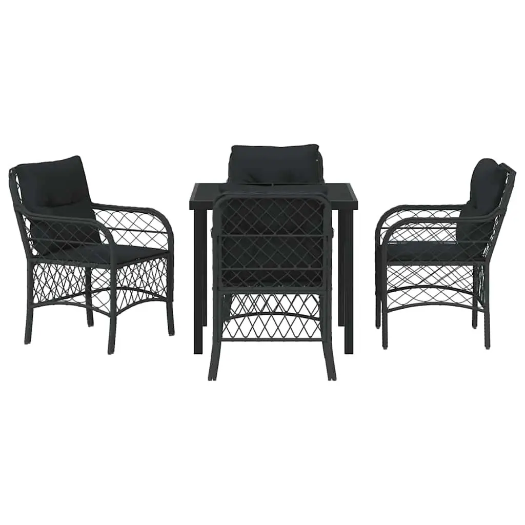 Garden Dining Set 5 Pieces Outdoor Use Black Poly Rattan Furniture with Cushions