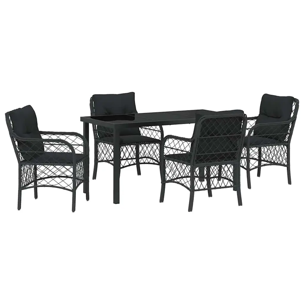 Garden Dining Set 5 Pieces Black Outdoor Furniture Patio Table Chairs Cushions