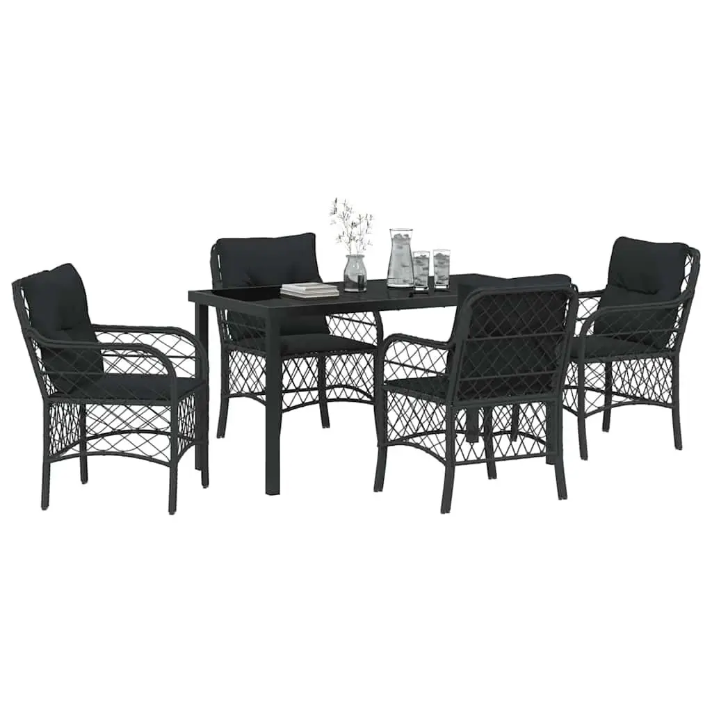 Garden Dining Set 5 Pieces Black Outdoor Furniture Patio Table Chairs Cushions