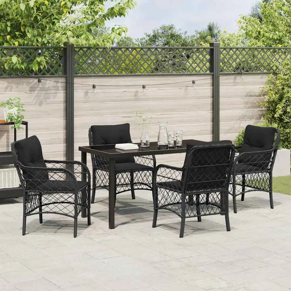 Garden Dining Set 5 Pieces Black Outdoor Furniture Patio Table Chairs Cushions