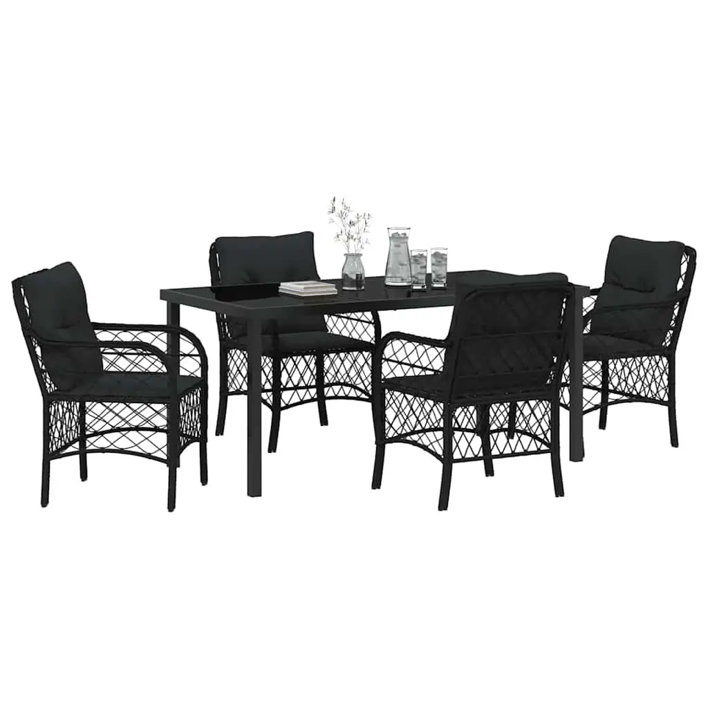Garden Dining Set 5 Piece Outdoor Furniture Patio Garden Black Poly Rattan Steel Frame