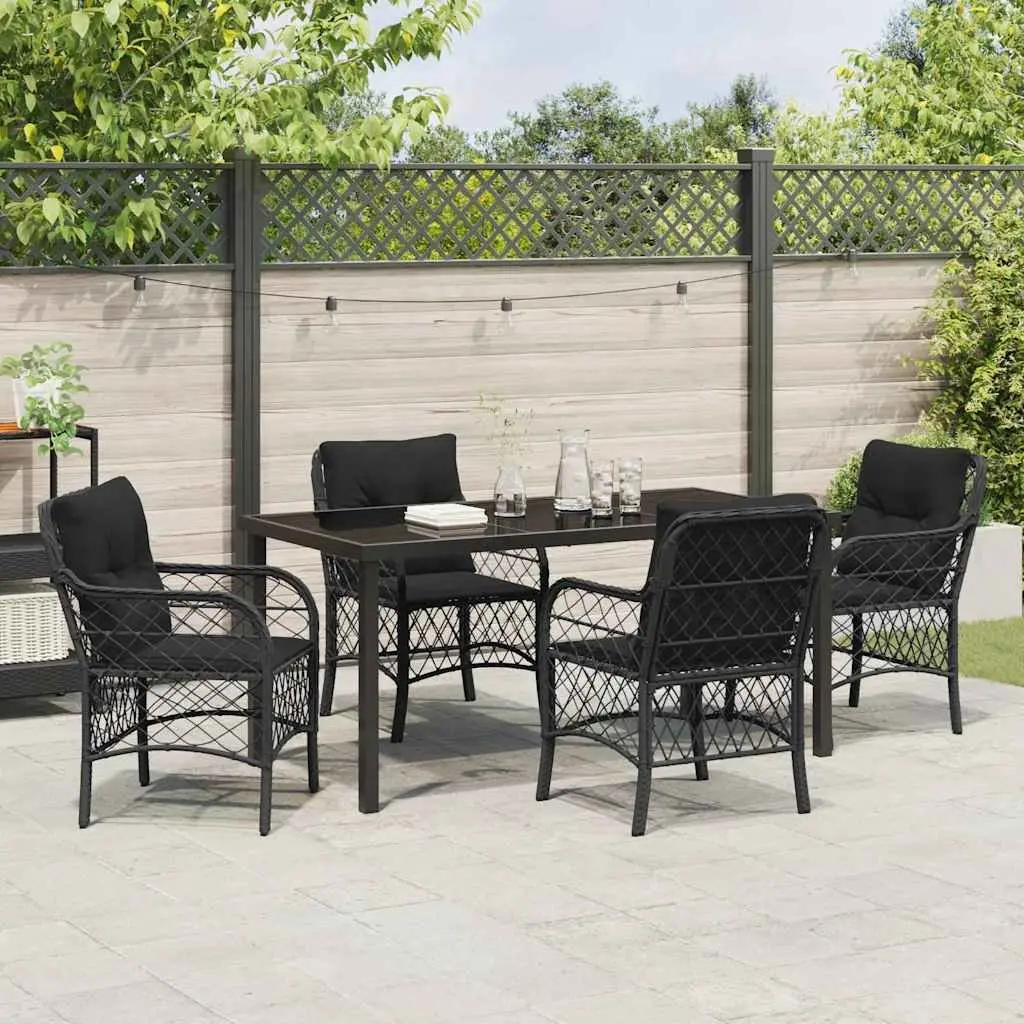 Garden Dining Set 5 Piece Outdoor Furniture Patio Garden Black Poly Rattan Steel Frame