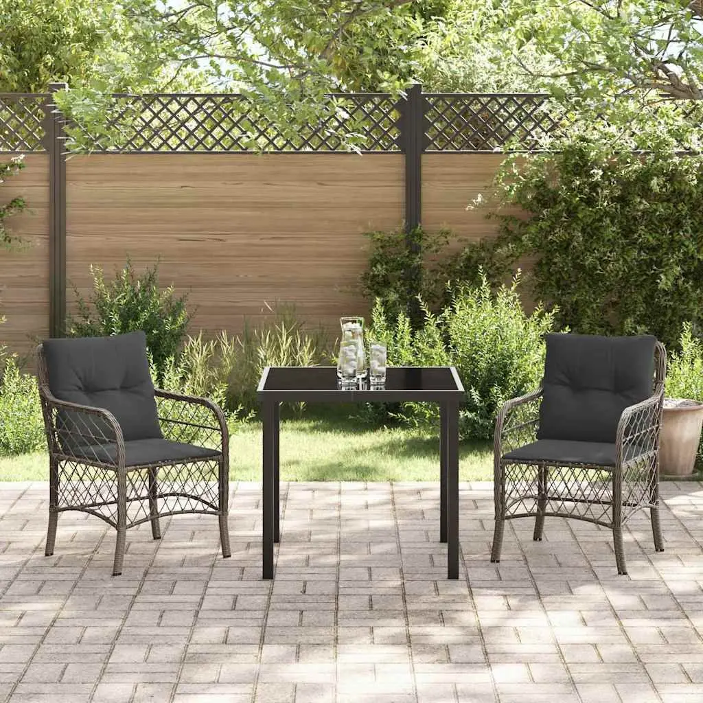 Garden Dining Set 3 Piece Outdoor Furniture Grey Poly Rattan with Cushions