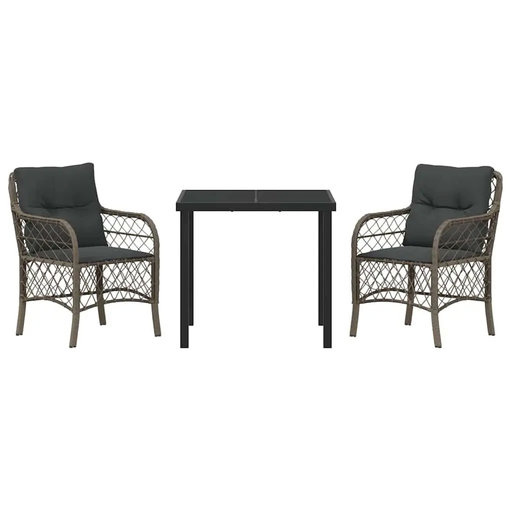 Garden Dining Set 3 Piece Outdoor Furniture Grey Poly Rattan with Cushions