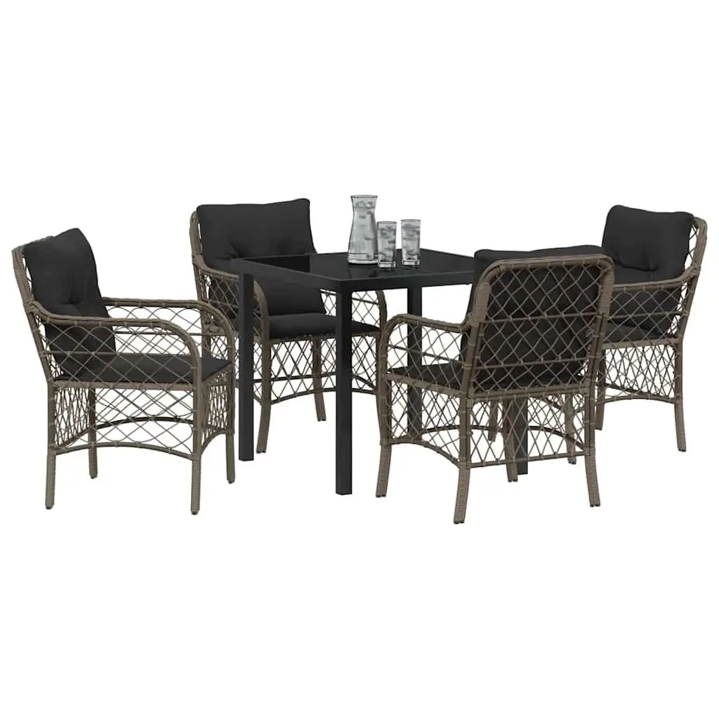 Garden Dining Set Outdoor Furniture 5 Pieces Grey Poly Rattan with Cushions