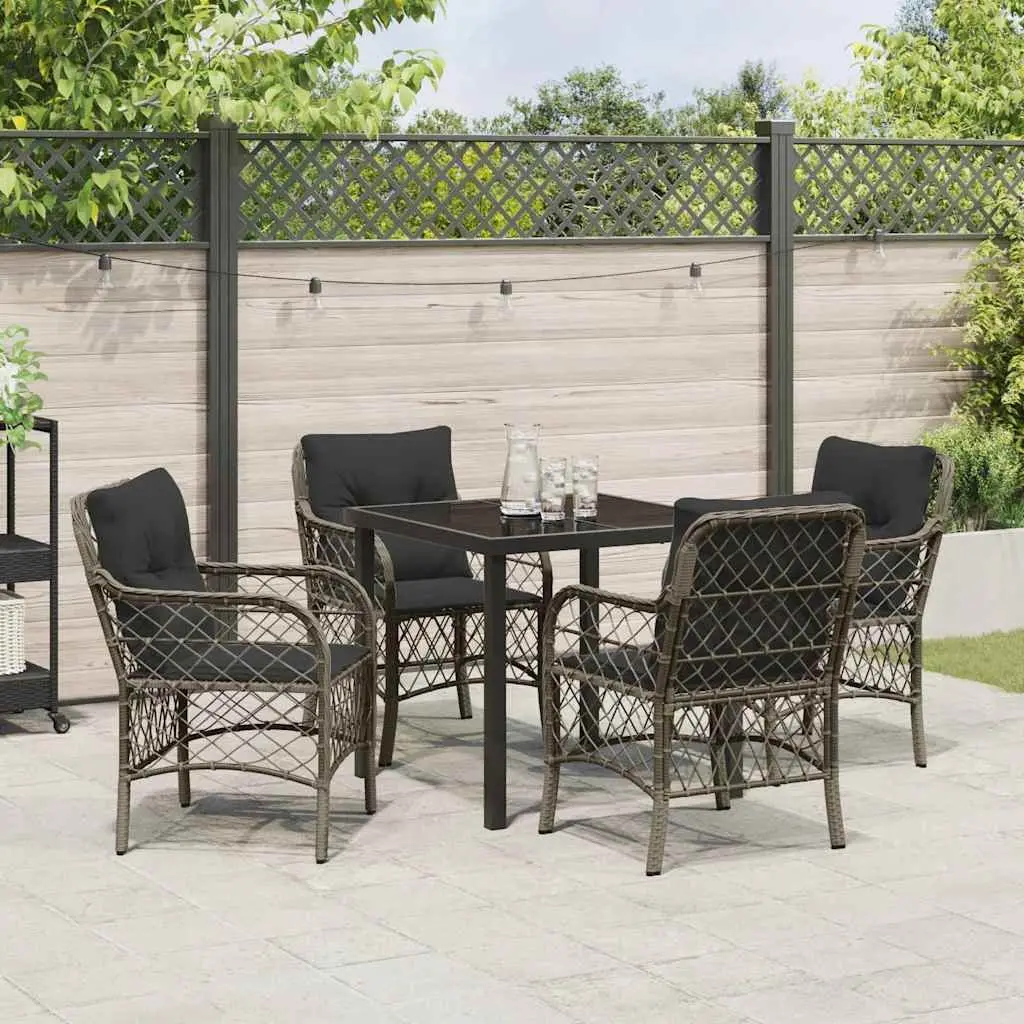 Garden Dining Set Outdoor Furniture 5 Pieces Grey Poly Rattan with Cushions