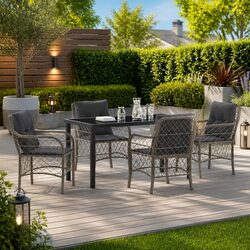 5-Piece Garden Dining Set Specifications: Grey Poly Rattan